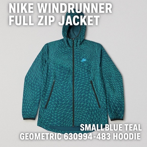 Nike Other - Nike Windrunner Jacket Full Zip Lightweight Geometric Teal Blue Small